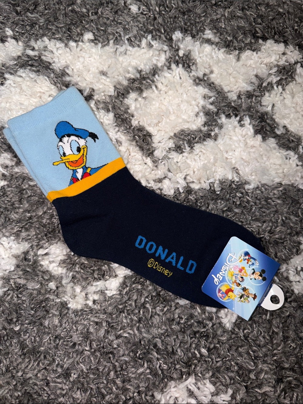 NWT Donald Duck Navy, Light Blue & Yellow Crew Socks